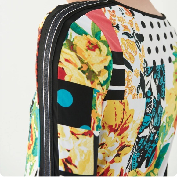 Joseph Ribkoff Multi Print Sparkle Strip 3/4 Sleeve Top - Picture 9 of 16